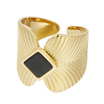 Edelstahlring Ringblätter Naturstein schwarz blau gold