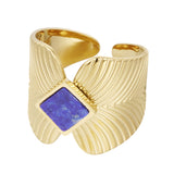 Edelstahlring Ringblätter Naturstein schwarz blau gold