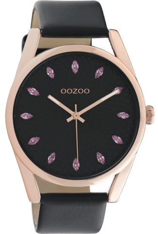 ooZoo C10819 black/rose gold Damenuhr Lederarmband Ø45mm