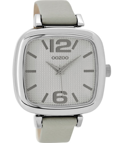 ooZoo C9180 stronegrey Leder Design Damenuhr 42x40 Lederarmband silber