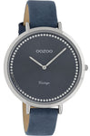 ooZoo C9852  dunkelblau silber Damenuhr Vintage Slim Design ∅40 Elegant Lederband