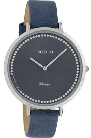 ooZoo C9852  dunkelblau silber Damenuhr Vintage Slim Design ∅40 Elegant Lederband