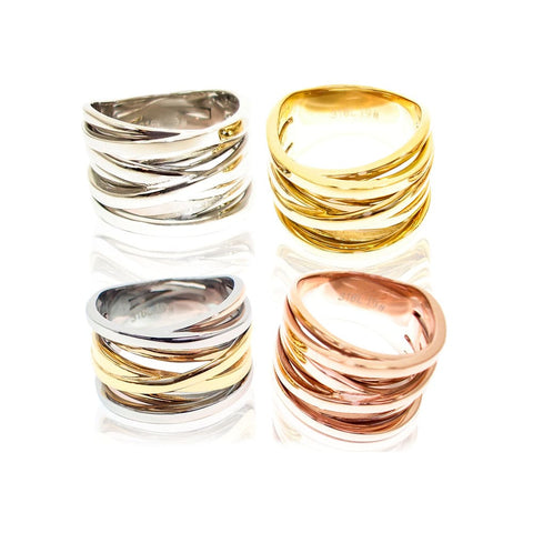 Edelstahlring Damenring rosé silber gold Tricolor